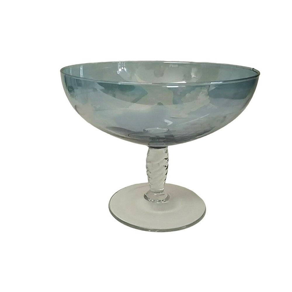 Dish Deep Compote Etched with Grapes on Twisted Stem